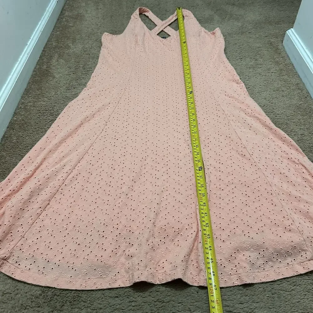 Lauren Ralph Lauren Perforated Fit & Flare Dress Size XL Racer back Midi Coral